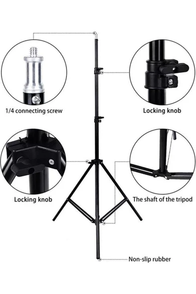 3 Ayaklı Tripod Işık Ayağı | Projeksiyon, Ring Light, Kamera ve Telefon Uyumlu 2.1 Metre Ayarlanabilir Stand - 2