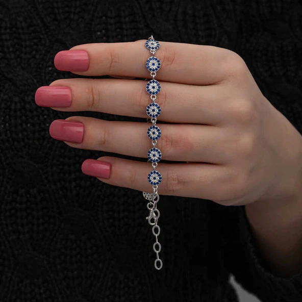 ​Gümüş Nazar Boncuklu Kadın Bileklik - Resim 3