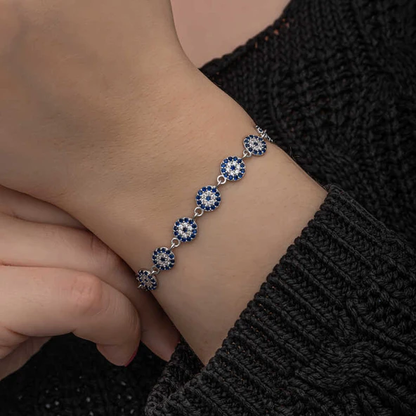 ​Gümüş Nazar Boncuklu Kadın Bileklik - Resim 2