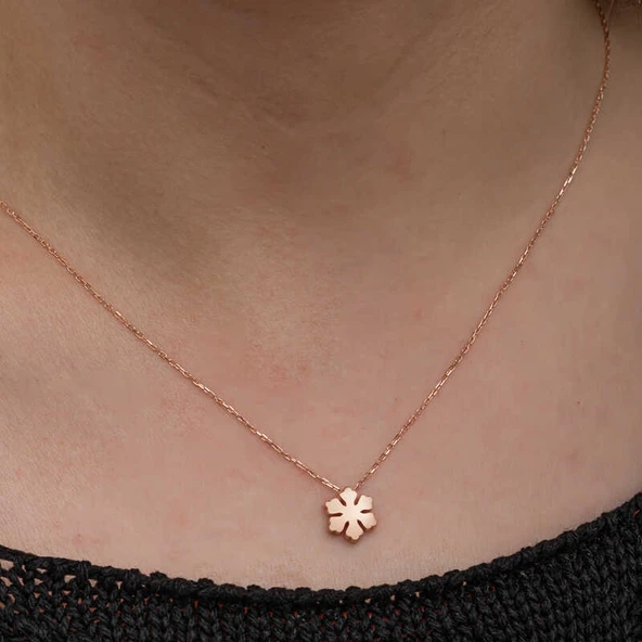 Gümüş Rose Minimal Kar Tanesi Kadın Kolye - Resim 4