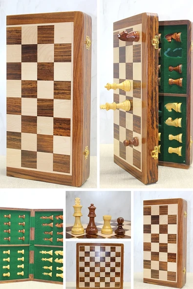Mıknatıs Taşlı Ahşap Katlanabilir Kutulu Satranç Oyunu 40 Cm G225 ürün görseli