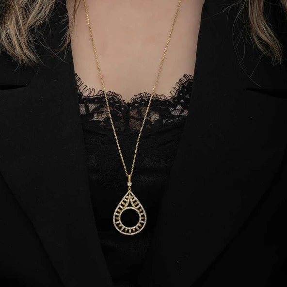 Gümüş Gold Kaplama Damla Çeyrek Takılabilen Kadın Kolye - Resim 3