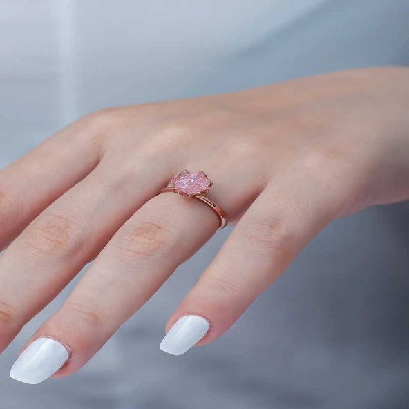 Gümüş Rose Pembe Lotus Çiçeği Yüzük - Resim 3