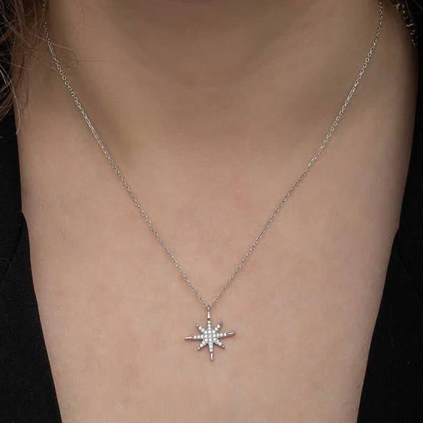 Gümüş Kutup Yıldızı Kadın Kolye - Resim 4