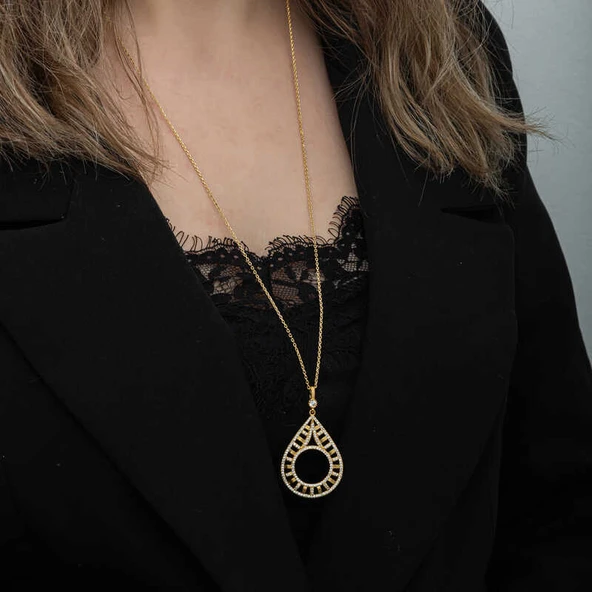 Gümüş Gold Kaplama Damla Çeyrek Takılabilen Kadın Kolye - Resim 5