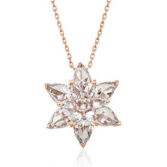 Gümüş Rose Beyaz Lotus Çiçeği Kolye ürün görseli 1