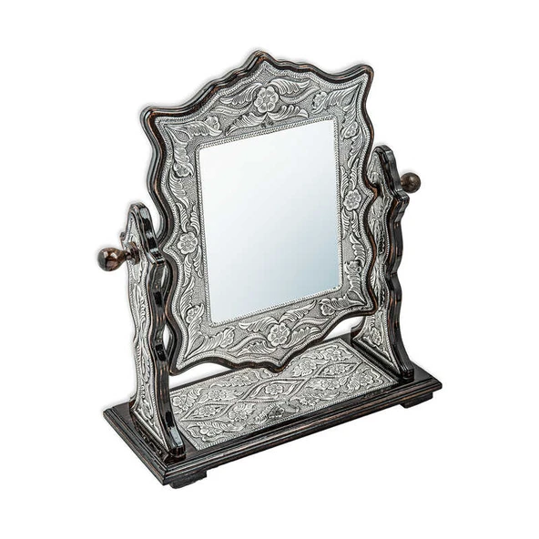 ​Gümüş Çiçek Desenli Kare Çift Taraflı Ayna - Resim 3