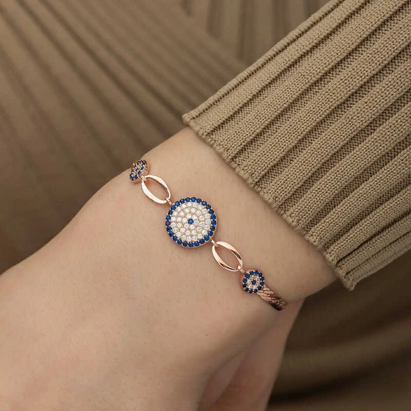 Gümüş Rose Nazar Boncuklu Bileklik - Resim 3