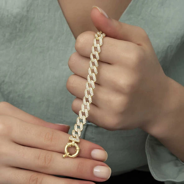 Gümüş Gold Taşlı Gurmet Bayan Bileklik - Resim 4