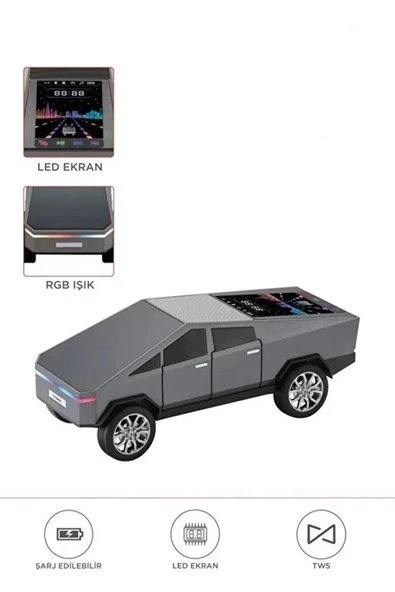 D68 Cyber Model Araba Tasarımlı Bluetooth Hoparlör 15w Güçlü Ses Rgb Led /tws/usb Gri ürün görseli