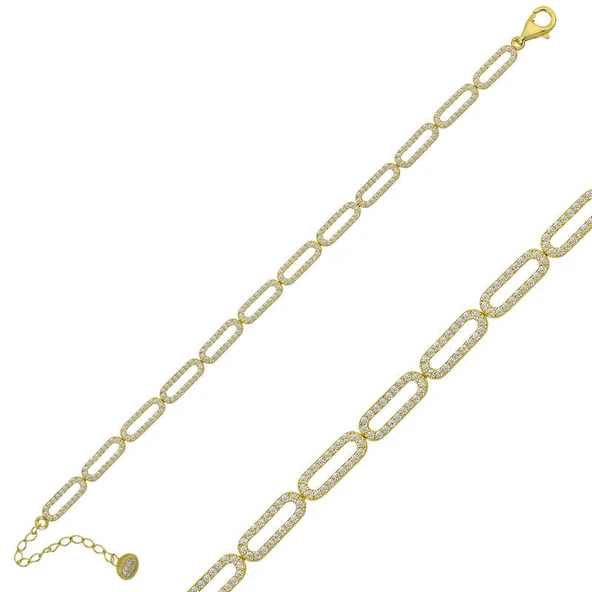 Gümüş Gold Oval Taşlı Bayan Bileklik ürün görseli 1