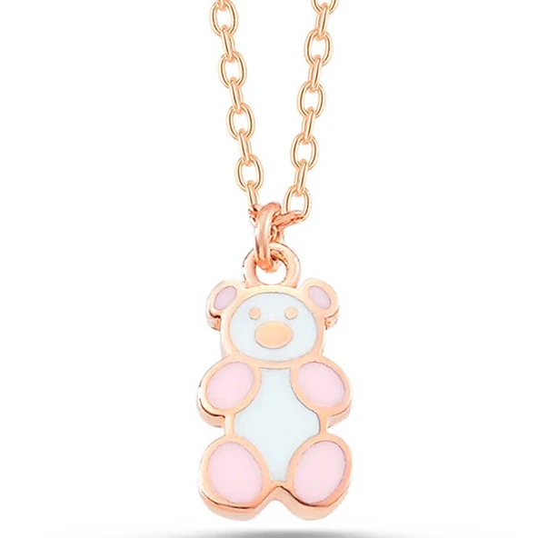 Gümüş Rose Renkli Ayıcık Kadın Kolye ürün görseli