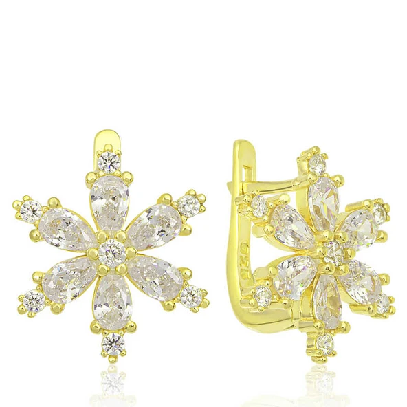 Gümüş Gold Beyaz Lotus Çiçeği Kadın Küpe ürün görseli 1