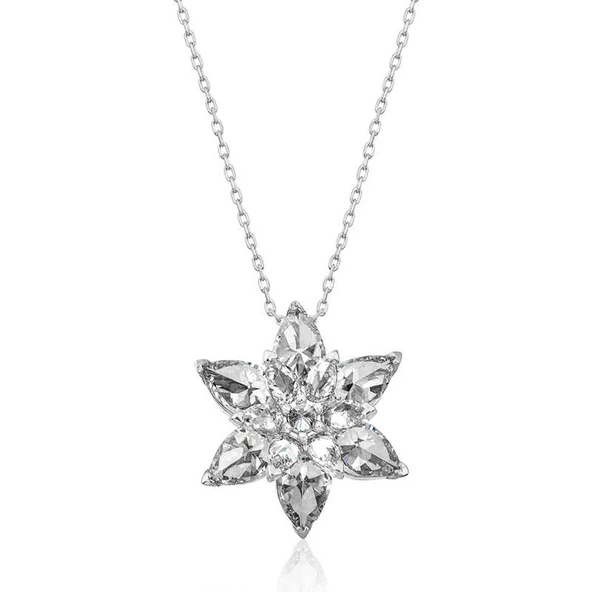 Gümüş Beyaz Lotus Çiçeği Bayan Kolye ürün görseli