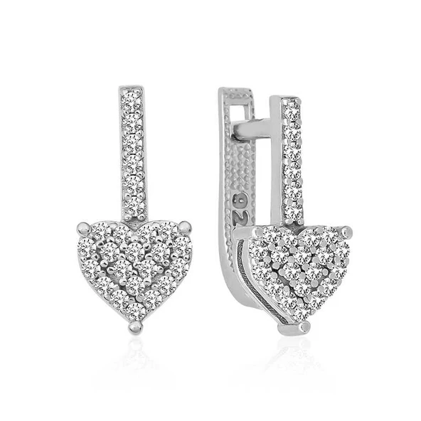 Gümüş Sallantılı Kalp Taşlı Küpe ürün görseli 1