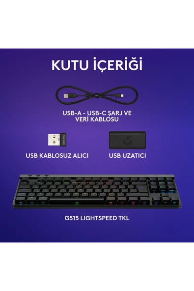 Logitech G515 LIGHTSPEED TKL Düşük Profilli Kablosuz LIGHTSYNC RGB İngilizce Oyun Klavyesi, Siyah - Resim 8