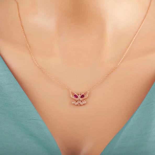 Gümüş Rose Kelebek Kadın Kolye - Resim 2