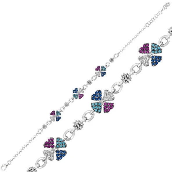 Gümüş Yonca Renkli Bayan Bileklik ürün görseli