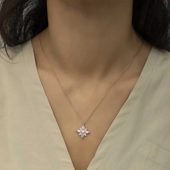 Gümüş Lila Taşlı Umut Çiçeği Kolye - Resim 3