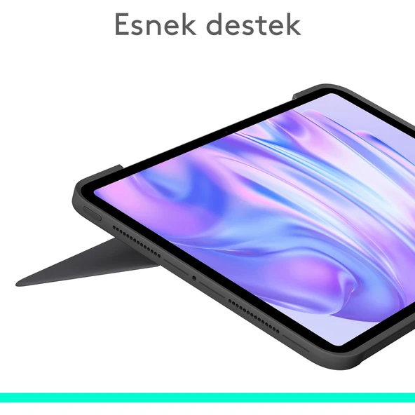 Logitech Combo Touch 11 inç iPad Pro M4 ile Uyumlu Türkçe Klavyeli Tablet Kılıfı - Gri - Resim 2