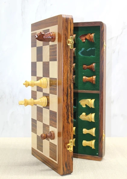Mıknatıs Taşlı Ahşap Katlanabilir Kutulu Satranç Oyunu 40 Cm G225 - 3