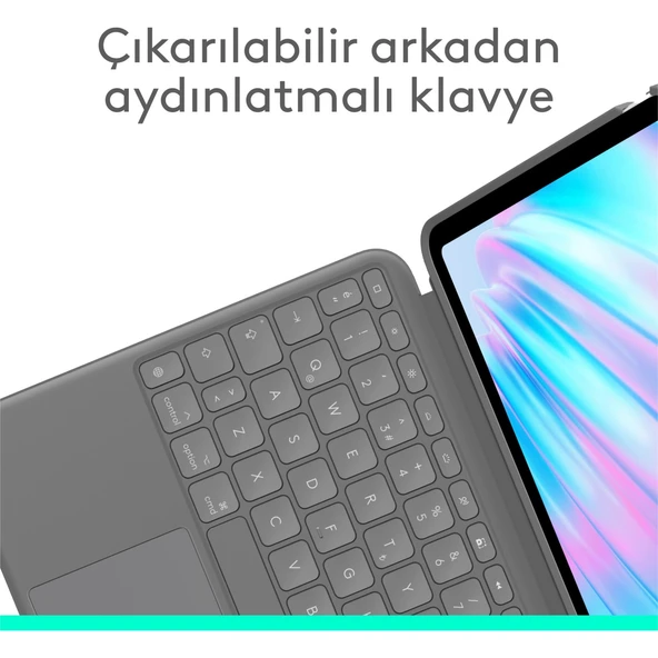 Logitech Combo Touch 11 inç iPad Air M2 ile Uyumlu Türkçe Klavyeli Tablet Kılıfı - Gri - 3