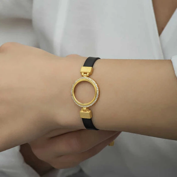 Gümüş Çeyrek Takılabilen Altın Kaplama Kadın Bileklik - Resim 2