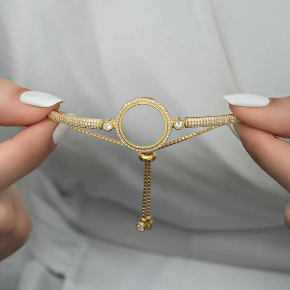 Gümüş Çeyrek Takılabilen Altın Kaplama Kadın Bileklik - Resim 5