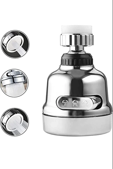 Krom 3 Fonksiyonlu Mutfak Labo Başlığı 360 Derece Döner Musluk Ucu - 2