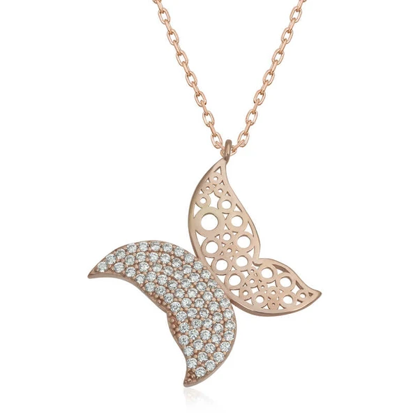 Gümüş Rose Kelebek Kadın Kolye ürün görseli