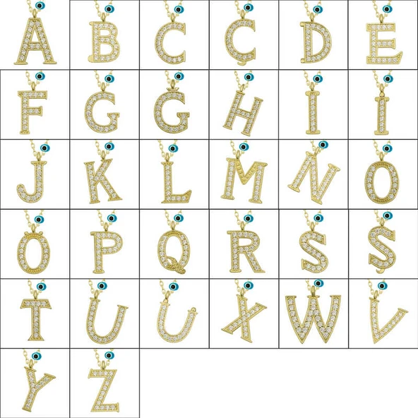 Gümüş Nazar Gold K Harfi Kadın Kolye - Resim 2