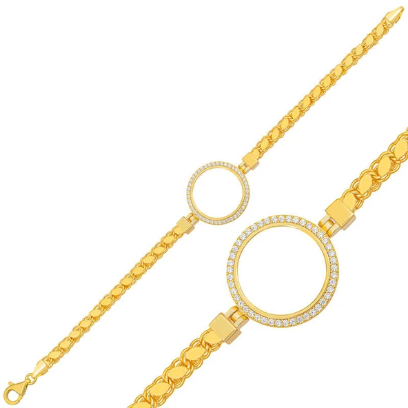 Gümüş Çeyrek Takılabilen Altın Kaplama Kadın Bileklik ürün görseli