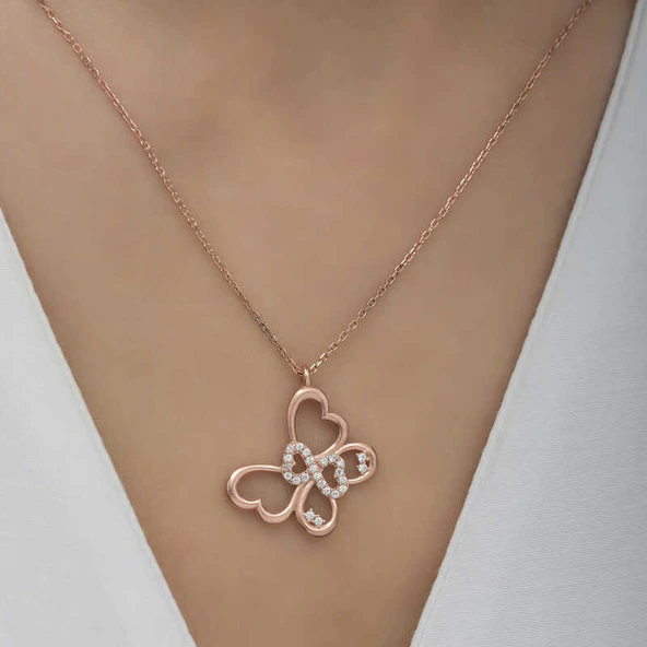 Gümüş Rose Sonsuzluk Kelebek Kadın Kolye - Resim 5