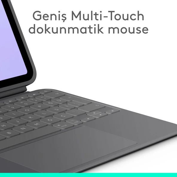 Logitech Combo Touch 11 inç iPad Pro M4 ile Uyumlu Türkçe Klavyeli Tablet Kılıfı - Gri - Resim 4
