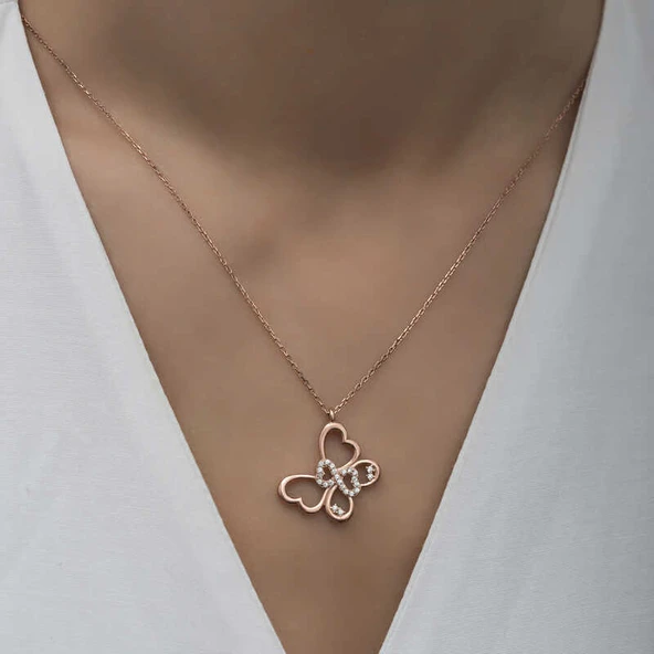 Gümüş Rose Sonsuzluk Kelebek Kadın Kolye - Resim 3