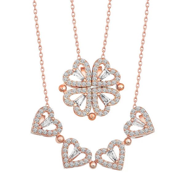 Gümüş Rose Kalpli Açılabilen Yonca Kadın Kolye ürün görseli 1