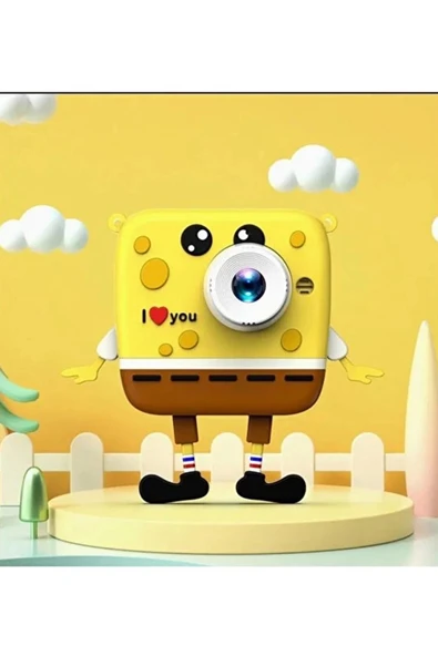 Sünger Bob Tasarımlı Yeni Nesil Çocuk Dijital Mini Fotoğraf Makinesi Çift Kamera - 4