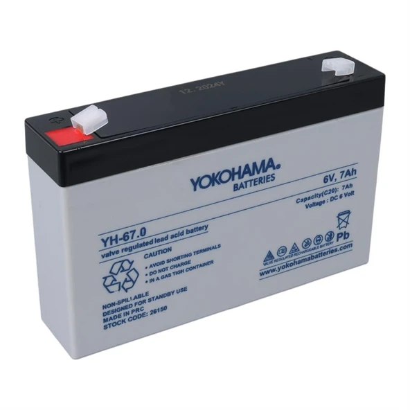 Yokohama YH-67.0 6 Volt - 7 Amper Akü (150X50x94 Mm)