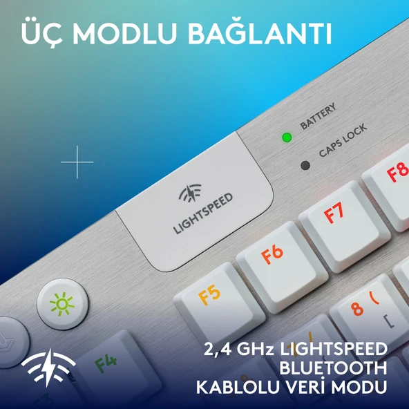 Logitech G915 X LightSpeed TKL Düşük Profilli Rgb Aydınlatmalı GL Blue PC/Mac Için Kablosuz Ingilizce Q Oyun Klavyesi, Beyaz - Resim 4