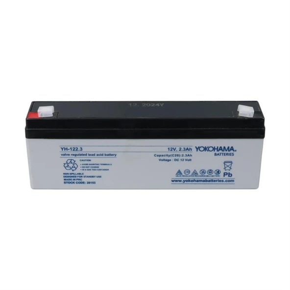 Yokohama YH-122.3 12 Volt - 2.3 Amper Yatık Uzun Akü (176X61x33 Mm) - 3