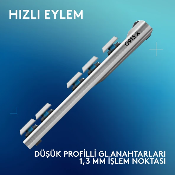 Logitech G915 X LightSpeed TKL Düşük Profilli Rgb Aydınlatmalı GL Blue PC/Mac Için Kablosuz Ingilizce Q Oyun Klavyesi, Beyaz - Resim 2