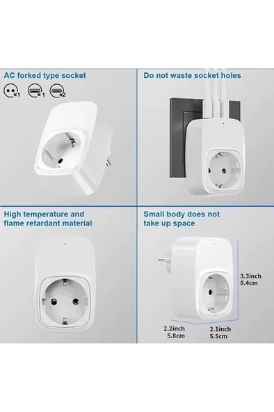 Tekli Yüksek Voltaj Korumalı Duvar Prizi 2x Type-c 1x Usb Çıkışlı Priz Grup Priz Çoğaltıcı Beyaz - 3