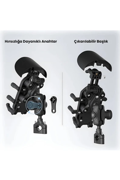 Gidon Bağlantılı Güneş Ve Yağmur Korumalı 360° Derece Ayarlanabilir Motosiklet Bisiklet Telefon Tutucu - 3