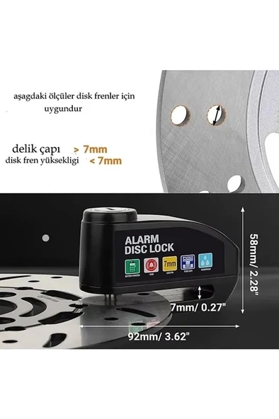 Alarmlı Disk Kilidi Motorsiklet Scooter Bisiklet Sesli Alarm 110 Desibel Yüksek Ses - 4