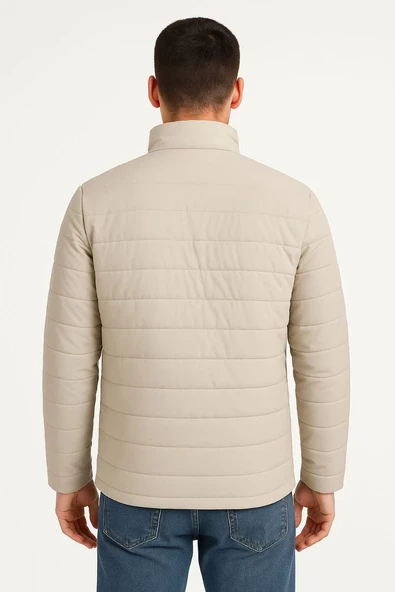 Erkek Bomber Mont Ceket – Su İtici Kumaş, Kapitone Astarlı, Fermuarlı, Kışlık - Bej - Resim 2