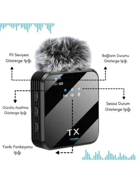Yüksek Kalite Profesyonel 3 In 1 Kablosuz Taşınabilir Yaka Mikrofonu Tüylü - 2