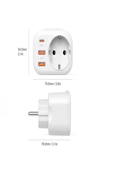 Ac-115 2500w 3.4a 2usb 1type-c 1soket Akım Korumalı Şarj Adaptörü Priz Çoğaltıcı - 3
