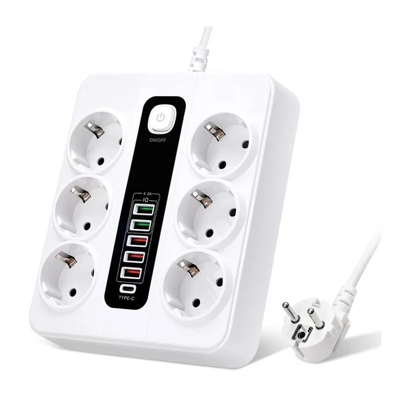 Hp-h04 3000w 10amper 6’lı 2metre Uzatma Kablolu Çoklu Termal Akım Priz - 2