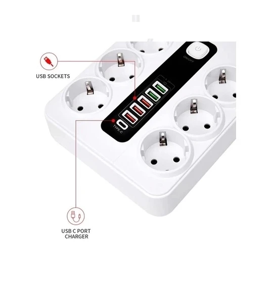 Hp-h04 3000w 10amper 6’lı 2metre Uzatma Kablolu Çoklu Termal Akım Priz - 4