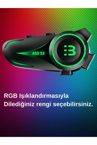 A50 5x Motor Kask Kulaklık Rgb Bluetooth Motosiklet Kulaklık Intercom 5 Kişi Eşleşme - 3